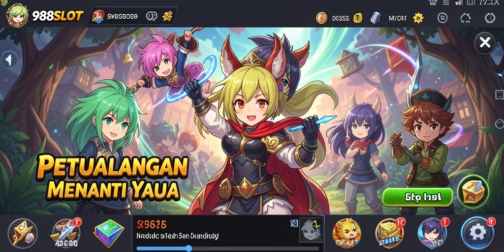 Screenshot utama 988SLOT menampilkan aksi seru dari karakter anime.