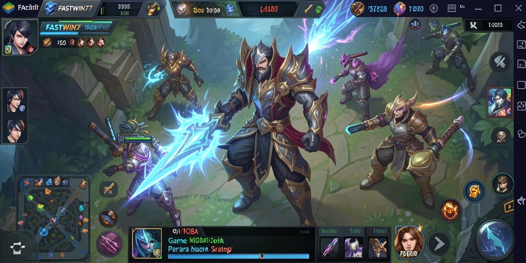 Screenshot menunjukkan aksi seru pertarungan hero dalam <strong>FASTWIN77</strong>.