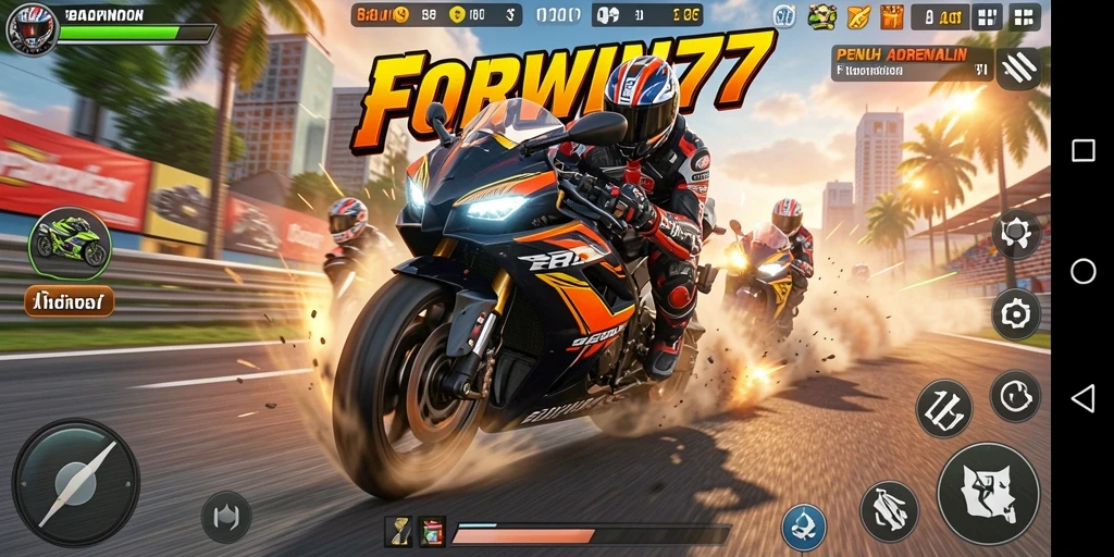 Screenshot gameplay FORWIN77 dengan aksi balapan motor yang seru.