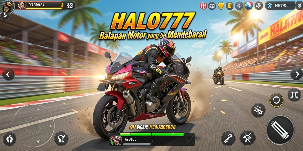 Tampilan gameplay seru di HALO777 dengan balapan motor yang mendebarkan.