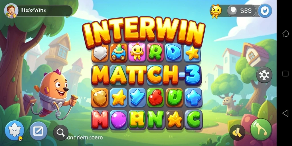 Tampilan gameplay seru MATCH-3 di INTERWIN dengan warna-warna cerah.